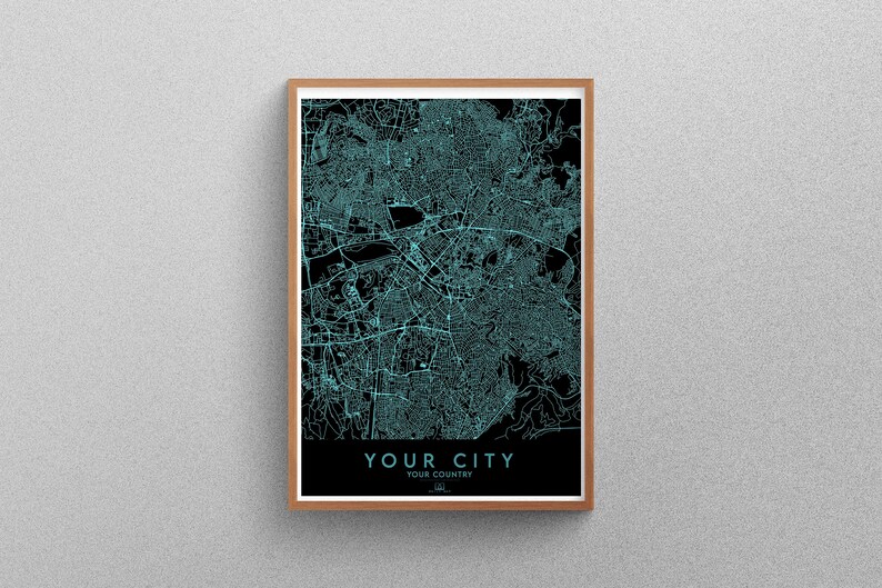 City Map Frame Custom City Map, Any Town and City Map, City Road Map, Your City - Etsy