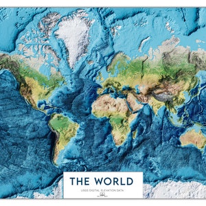 EL MUNDO Mapa de relieve sombreado en 3D