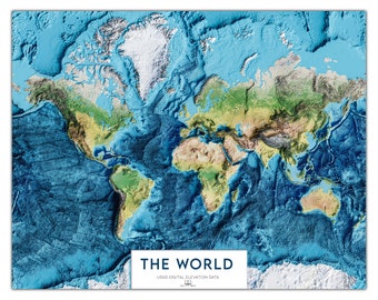 THE WORLD 3D Shaded Relief Map