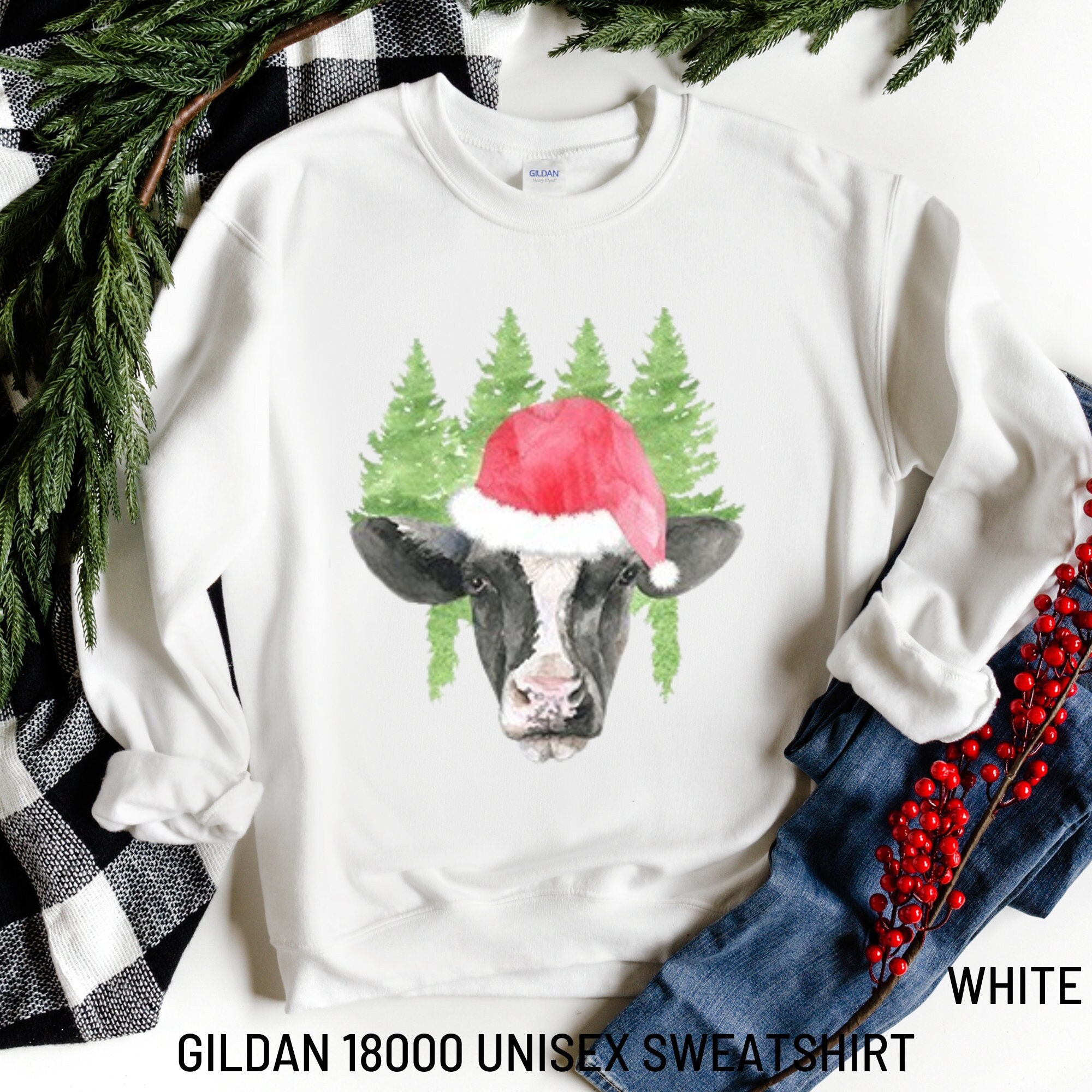 Christmas Cow Sweatshirt Christmas Sweatshirt Sweater - Etsy