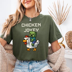 Chicken Jockey Funny Shirt, Unisex Gamer Graphic Tee, Minecraft Movie Inspired Top, Cartoon Style Gift, Quirky Outfit For Chicken Fans Shirt