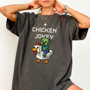 Comfort Colors* Chicken Jockey Funny Shirt, Minecraft Movie Inspired Top, Cartoon Style Gift, Quirky Outfit For Chicken, Chicken Jockey Tee