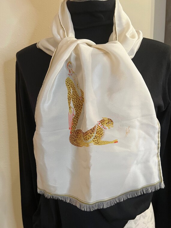 Vintage Erte Cream Cheetah silk wrap - image 7