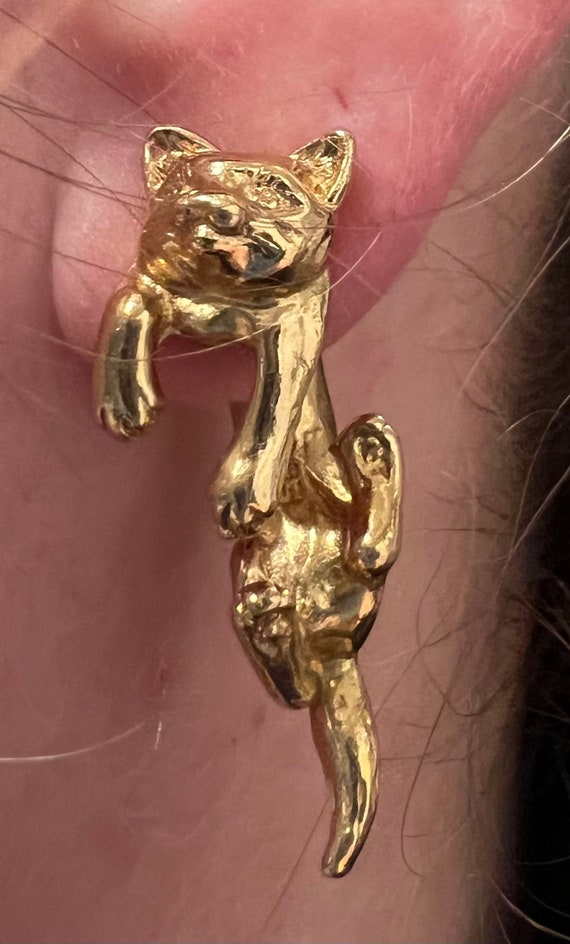 Vintage Gold Plated Illusion Cat Earrings