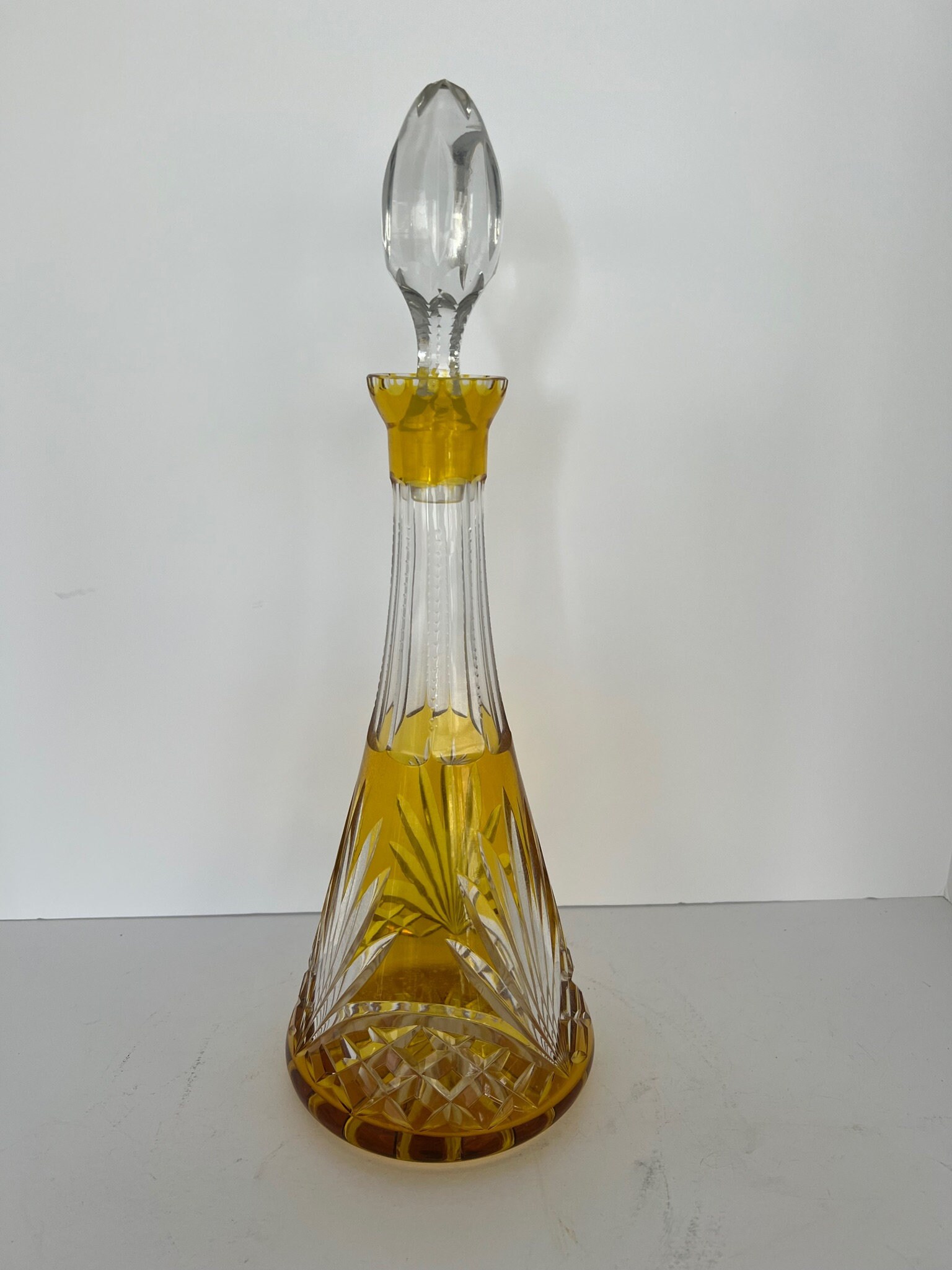 Glass decanter with lid, 9” tall