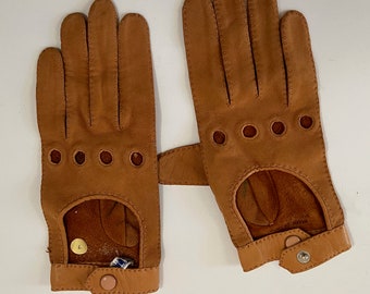 Vintage 1960' s Saddle Color Fine Calf Driving Gloves, From Joseph Hornes Size 7