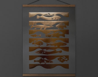 Interior accent art print gift, copper foil, pewter, 18 X 24
