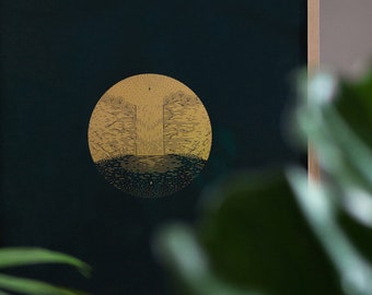 Interior accent art print gift, Metallic Gold Foil, pine green, 18 X 24