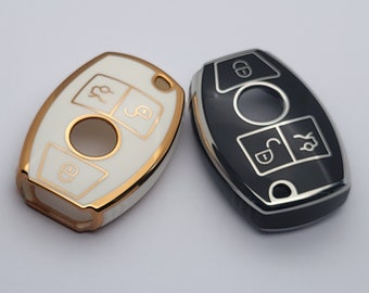 Coque porte-clés Coque en TPU souple de qualité supérieure compatible avec Mercedes Benz C E S M CLS CLK G Class Keyless Smart Key 3 boutons