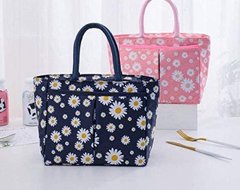 Daisy Pattern Insulated Lunch Bags Picnic Thermal Adults Women's Ladies Girls Portable Daisy