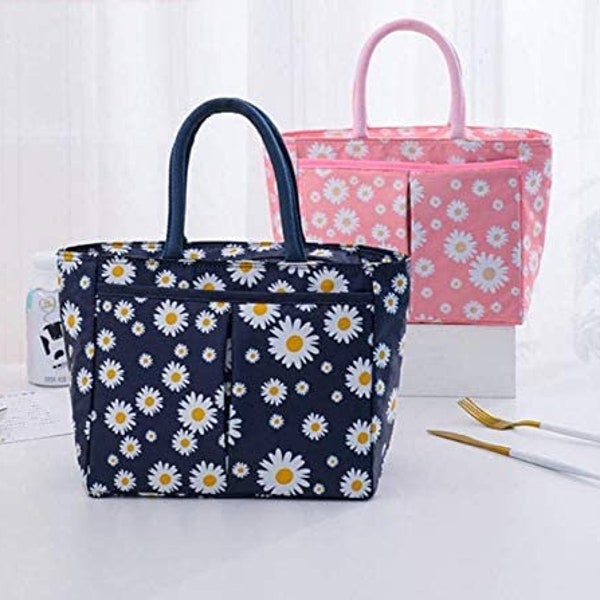 Daisy Pattern Insulated Lunch Bags Picnic Thermal Adults Women's Ladies Girls Portable Daisy