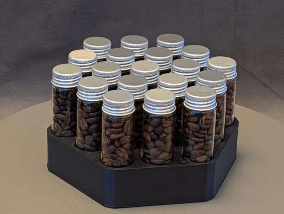 Single-Dose Station for Espresso/Coffee - Organizer / Rack - a holder for 19 units of 30mm-viles (Made in Germany)
