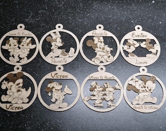 Adornos navideños personalizados de Mickey y Minnie Mouse Svg, Dxf, Pdf, Ai, lbrn2