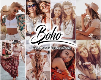 10 preimpostazioni Lightroom, preimpostazioni Boho Lightroom per dispositivi mobili e desktop, filtri fotografici per blogger e influencer, preimpostazioni per stile di vita con luce brillante
