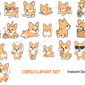 Kawaii corgi clipart set Cute corgi butt Funny dogs digital clipart Planner supplies Vector graphic Puppy Printables Animal illustration