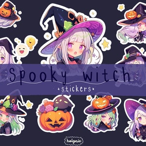 Spooky Witch Stickers PNG - Digital Planner Halloween Decor - Printable stickers
