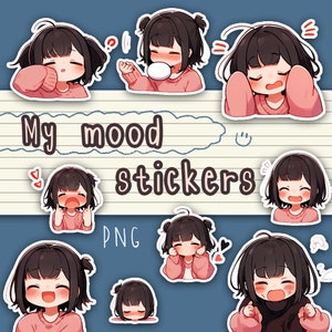 Pegatinas imprimibles "Mi estado de ánimo de chica": lindas pegatinas digitales de anime para tu agenda digital