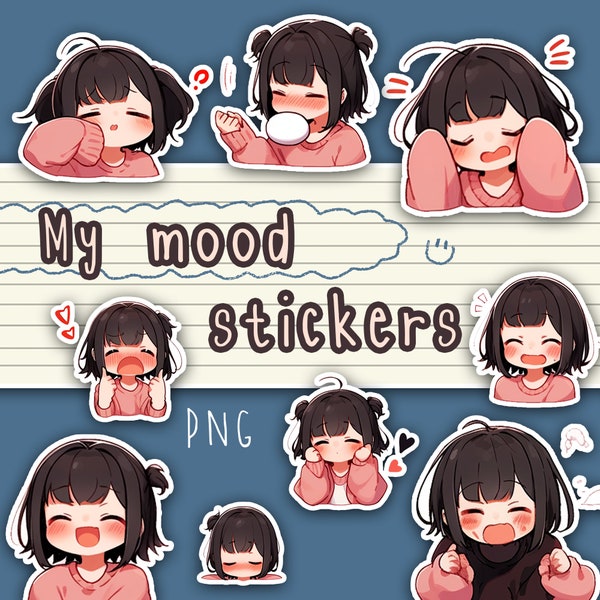 Printable- 'My Girl-Mood' Stickers - Cute Anime Digital Stickers for Your Digital Planner