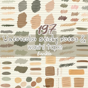 197 Aquarell Sticky Notes und Washi Tape Set für digitale Planer