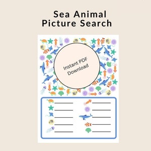 Sea Animal Picture Search Activity - 8inx11in, Instant Download