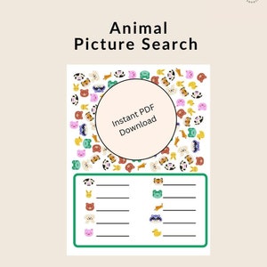 Animal Picture Search Activity - 8inx11in, Instant Download