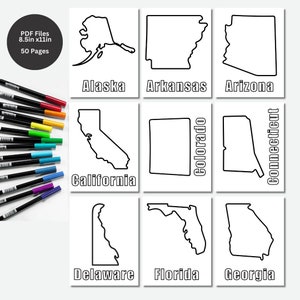 50 Page United States Coloring Pages - 8.5 in x 11 in - Digital Download, Printable