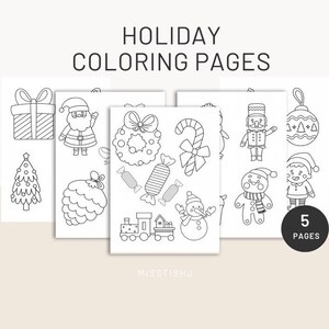 5 Page Holiday Coloring Pages - 8.5 in x 11 in - Digital Download, Printable