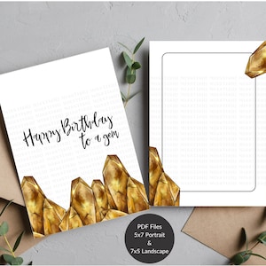 Happy Birthday To A Gem Card - November Birthstone, Citrien - Voor- en achterkant - 7in x 5in en 5in x 7 in de maten voorzien