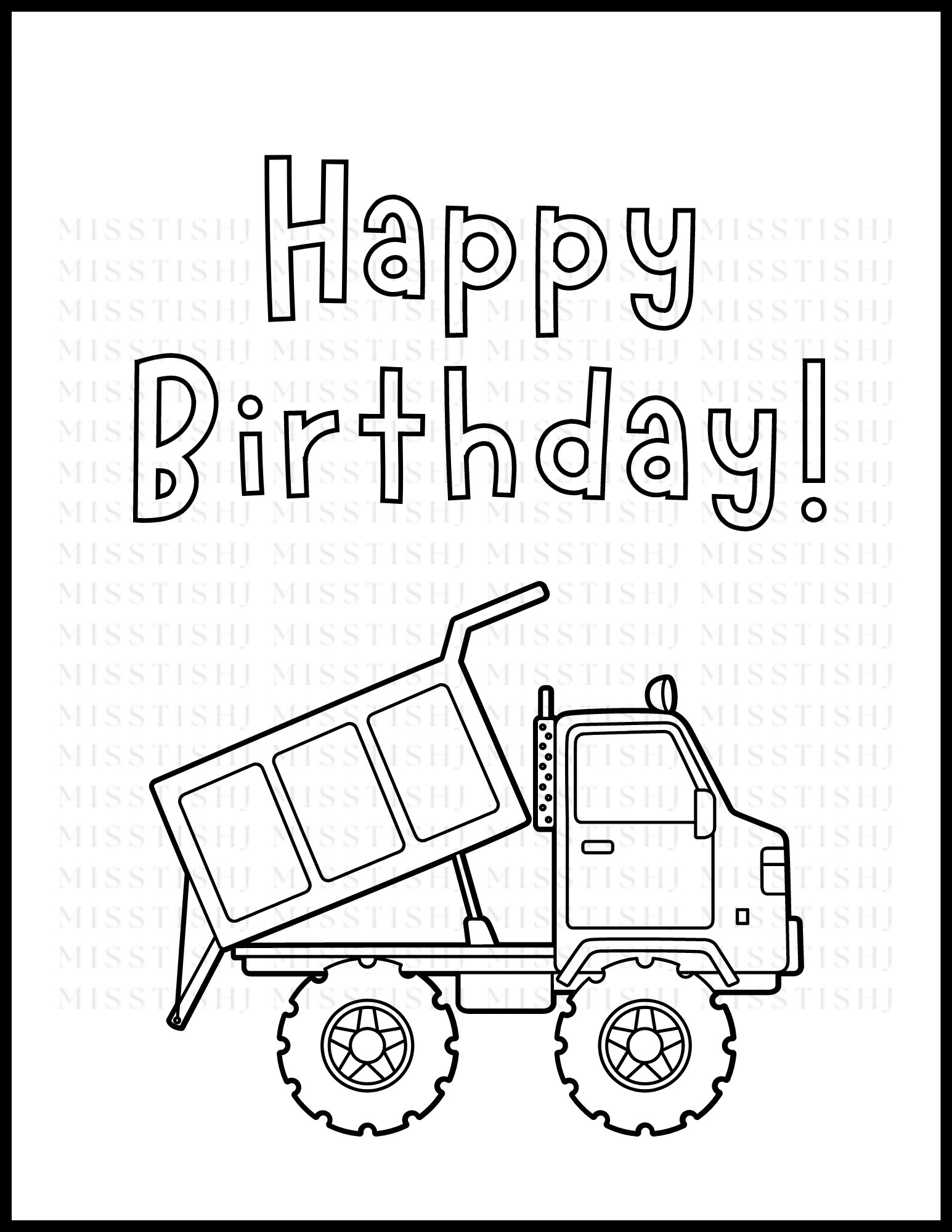 Printable Happy Birthday Coloring Pages - Vehicles Theme, Digital ...