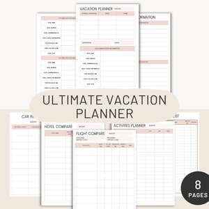 Ultimate Vacation Planner with Hotel Compare, Flight Compare, Packing List, Activities Planning and more! Pink (Digital Download, Printable)