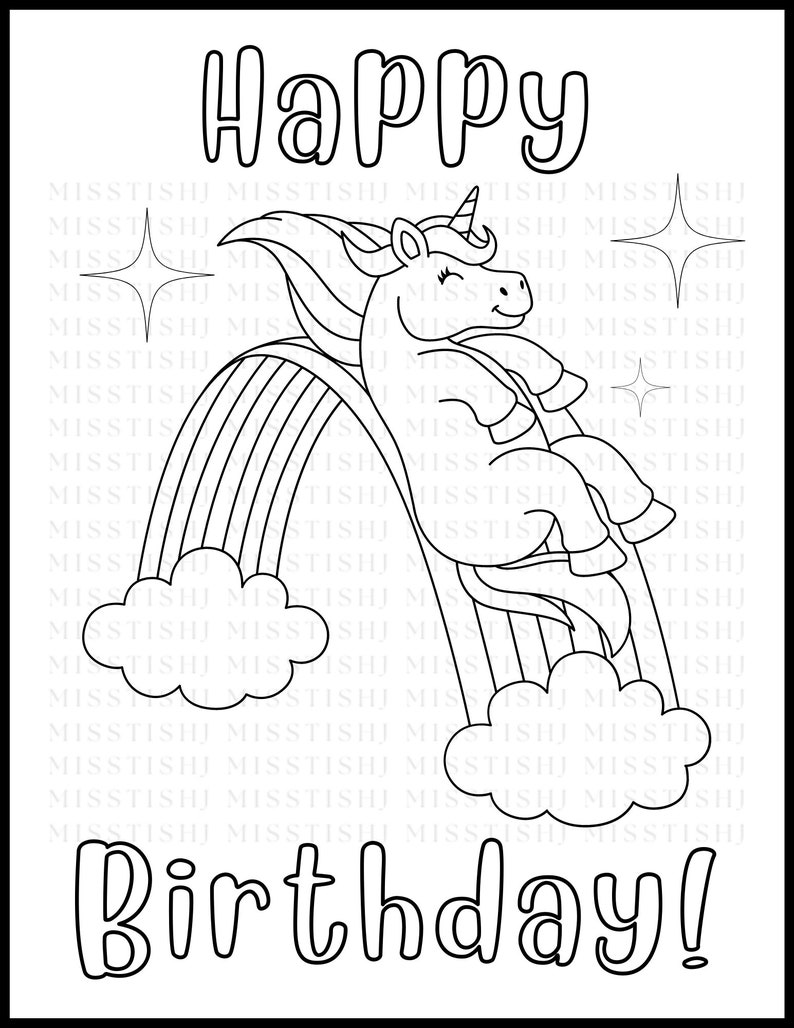 Printable Happy Birthday Coloring Pages - Unicorn Theme, Digital ...