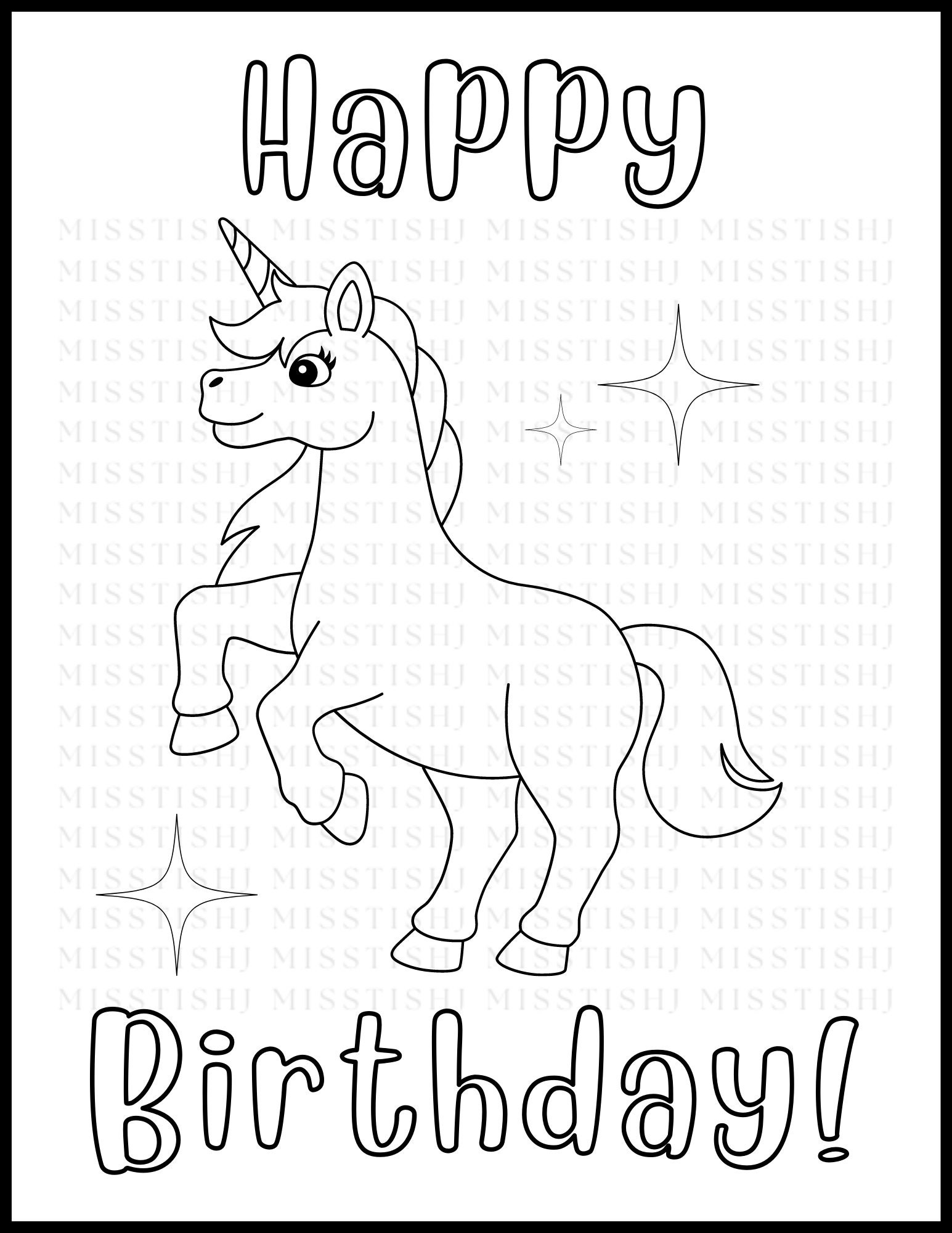 Printable Happy Birthday Coloring Pages - Unicorn Theme, Digital ...