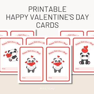 Tarjetas de feliz día de San Valentín, temática de panda, 5 tarjetas diferentes en 5 páginas, 7 x 5 pulgadas