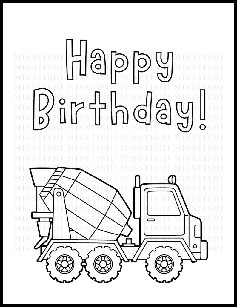 Printable Happy Birthday Coloring Pages - Vehicles Theme, Digital ...