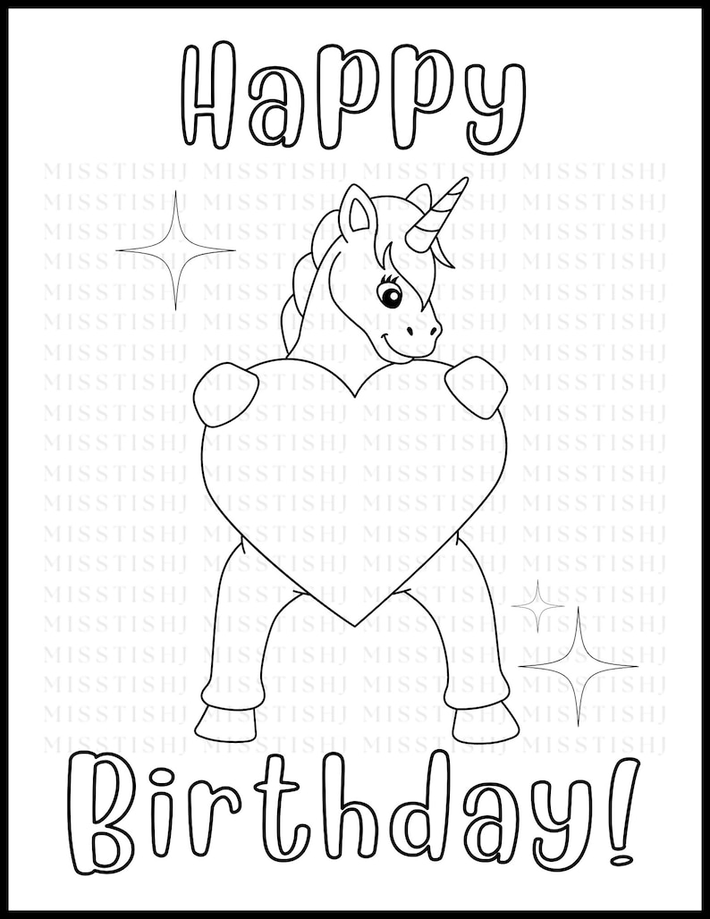 Printable Happy Birthday Coloring Pages - Unicorn Theme, Digital ...