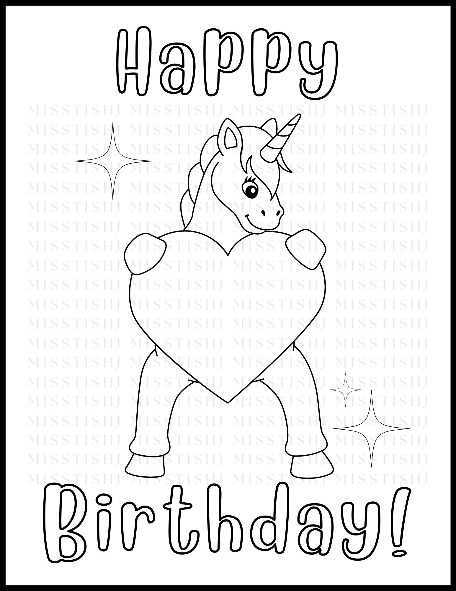 Printable Happy Birthday Coloring Pages - Unicorn Theme, Digital ...