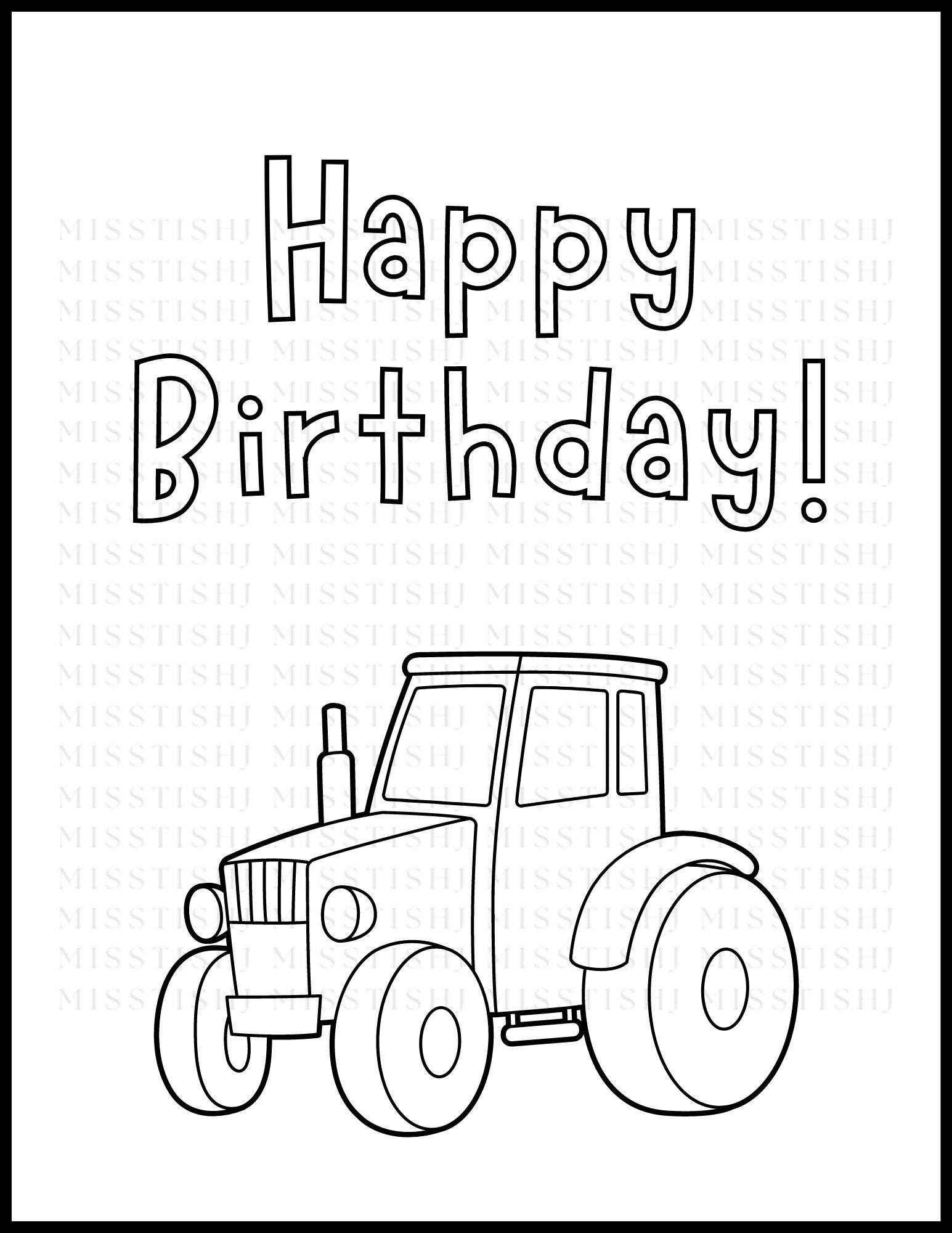 Printable Happy Birthday Coloring Pages Vehicles Theme, Digital