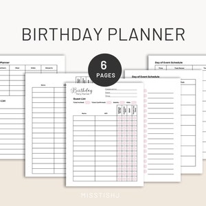 Birthday Party Planner with Guest List Tracker, To Do List and more!  Pink, Printable 8.5in x 11in