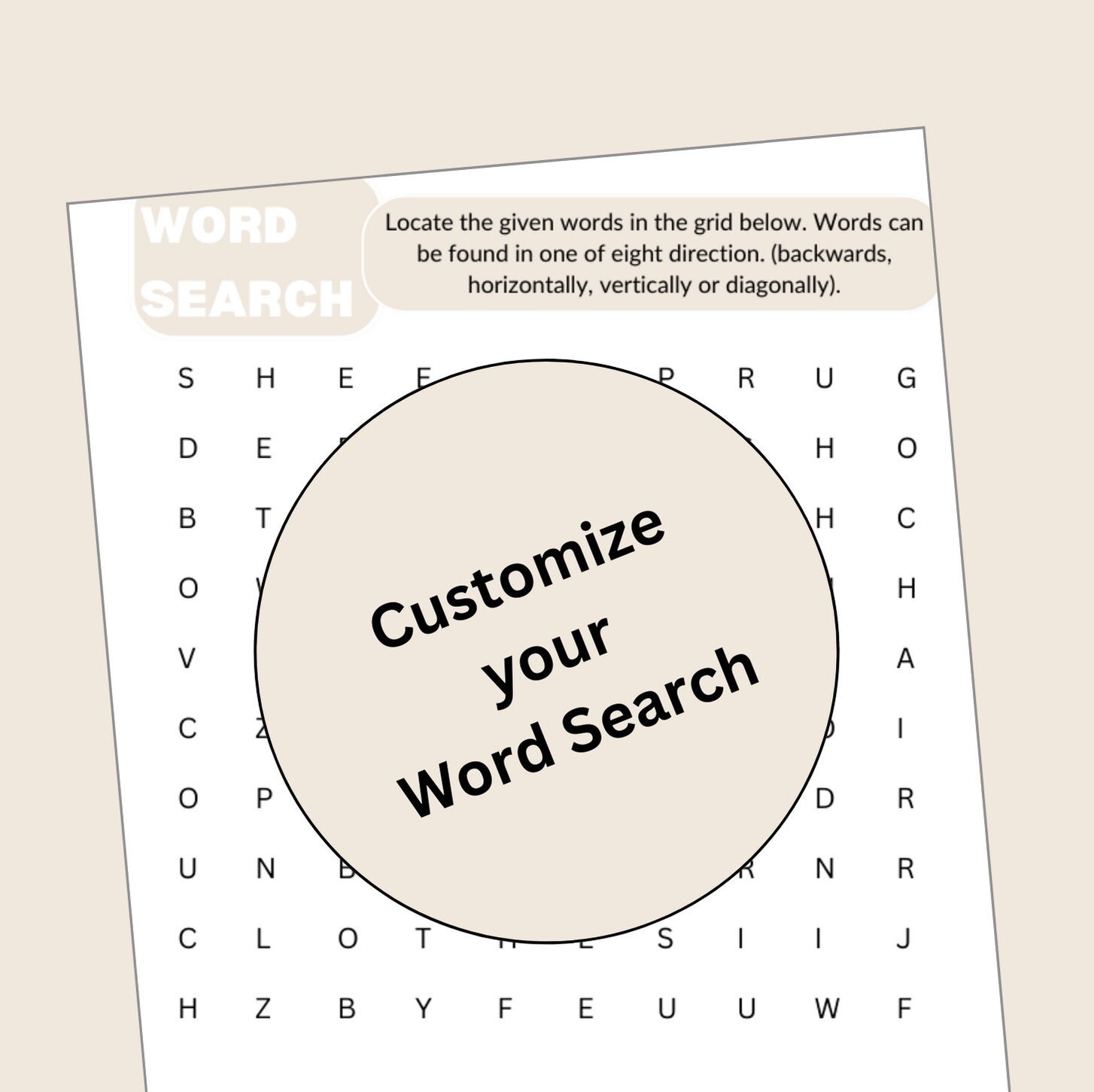 Customizable word search puzzle 8x11 instant pdf download etsy