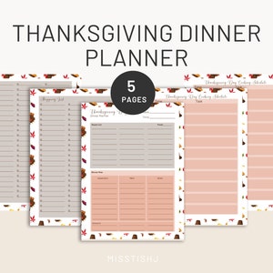 Thanksgiving Day Planner with Shopping List & Cooking Schedule, Turkey - Digital Download 8.5in x 11in