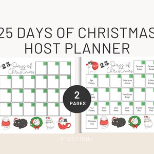 Printable 25 Days of Christmas Host Planner, Holiday Kitties - 11in x 8.5in