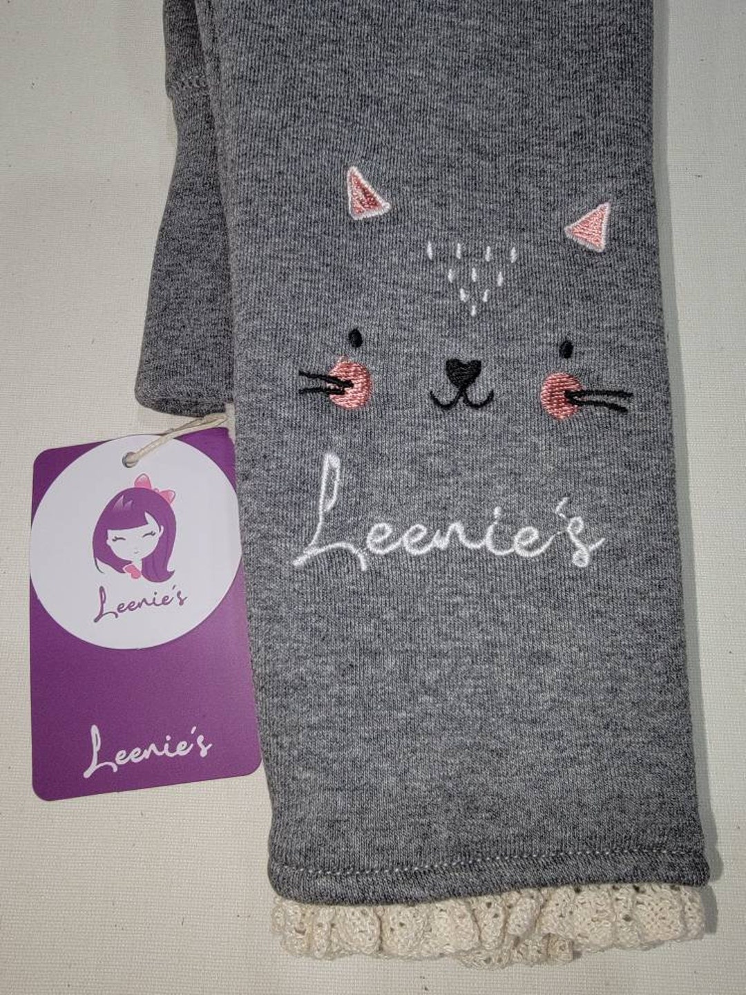 Girls Fleece Lined Leggings Little Kitty Embroidered Etsy