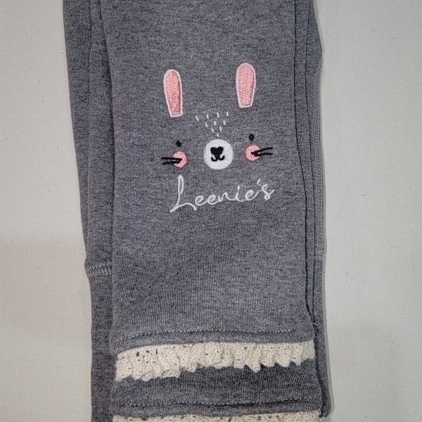 Leggings doublés de polaire pour filles - Petit lapin brodé