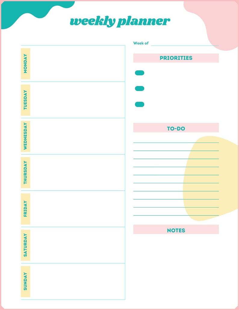 Printable Weekly Planner iPad Weekly Planner Cute Todo Etsy