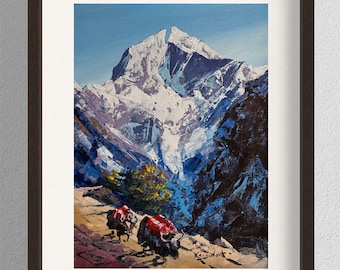 Serene Thamserku: Captivating Oil Painting of Himalayan Majesty
