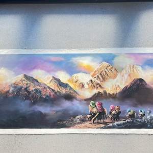 Mt. Everest Nepal - Original Painting, Himalayas, Landscape, Art, Decor, Hand-made, Yaks, Trekking, Sunrise