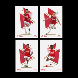 Conjunto de impresiones individuales del Arsenal (A4) con Saka, Rice, Odegaard y Martinelli.