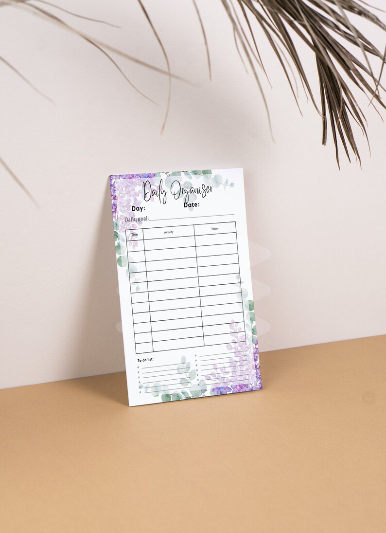 Printable Daily Planner/organiser, Lilac and Eucalyptus, Watercolour ...