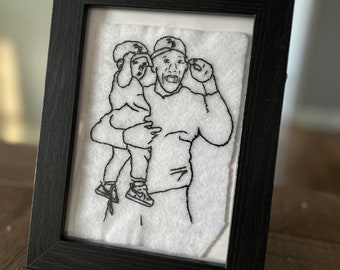 Retrato bordado a mano / obra de arte lineal / retrato familiar / regalo de boda / retrato de boda / regalo sentimental / bordado de decoración del hogar / arte