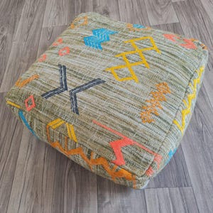 Moroccan rug pouf bedroom, vintage sheepskin floor seating, berber footstool living room, kilim seat cushion, traditional meditation cushion
